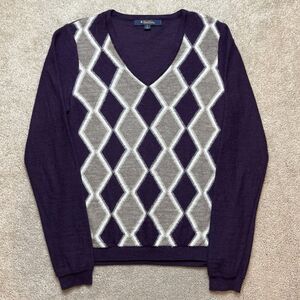 Brooks Brothers Sweater Womens Small Alpaca Wool Purple Diamond Print Argyle